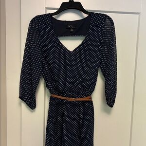 BCX Women's Long Sleeve Navy Dress with White Dots